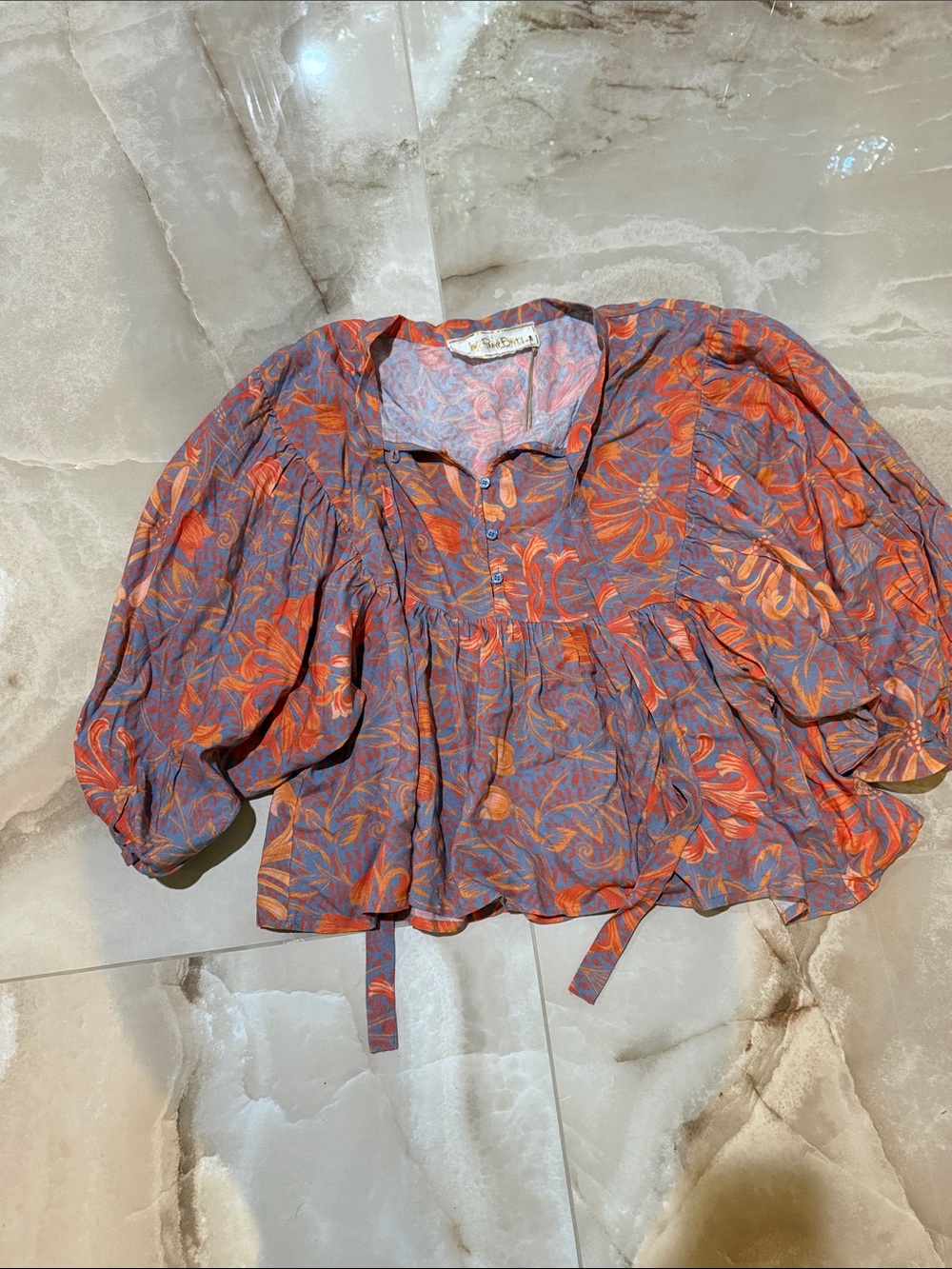 Jen's Pirate Booty Purple & Orange Floral Peasant Blouse
